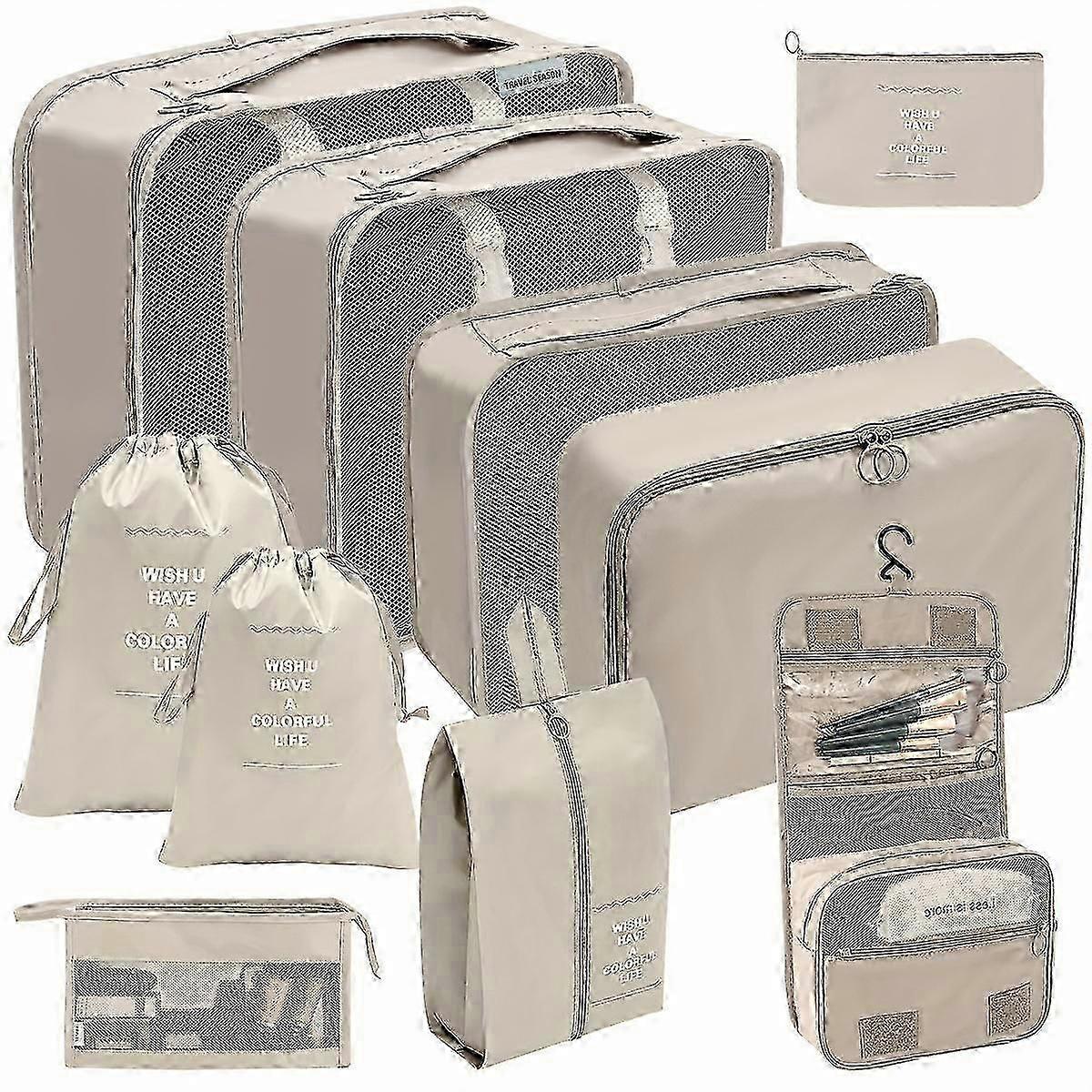 10 Set Packing Cubes For Suitcase, Lightweight Various Sizes Luggage Packing Organizers With Laundry Bag, Foldable Compression Travel Carry On Storage