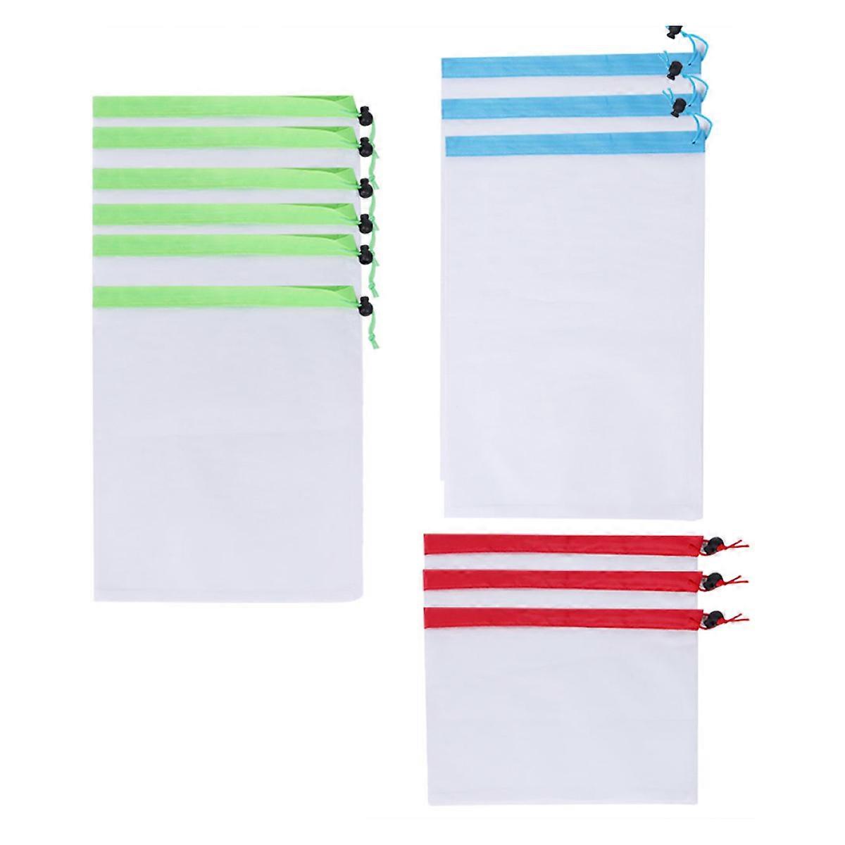 12PCS wiederverwendbare Obstbeutel Umweltfreundliche Polyester-Netz-Gemüse-Obst-Spielzeug-Lagerung