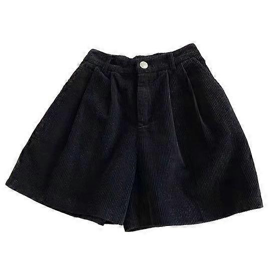 Vintage Corduroy Women Shorts Elastic High Waist Button Zipper Fly Shorts Pockets Wide Leg Short Pants