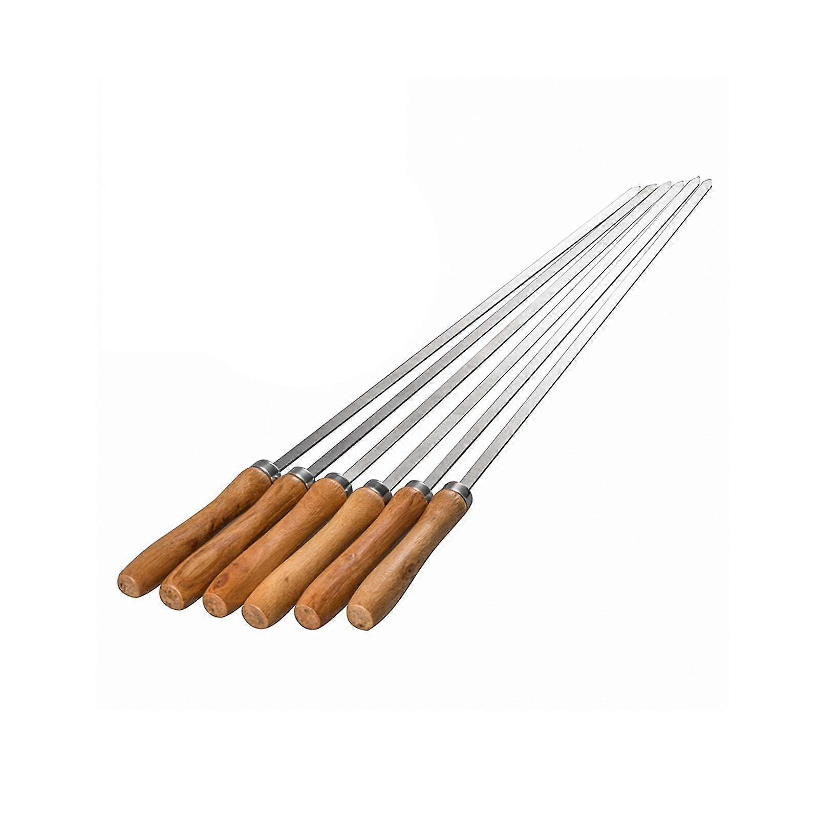 Stainless Steel Kebab Skewers 16.5 Inch, Nonslip Grilling Skewers, Set of 6 Durable BBQ Skewers for Outdoor Cooking