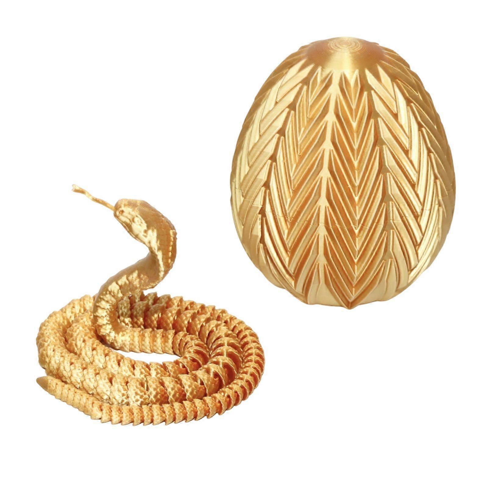 3D Printed Snake Egg Figurine Movable Joints Snake Figure Model Fidget Toy Snake Egg with Articulated Snake Inside Desktop Decoration Ornament