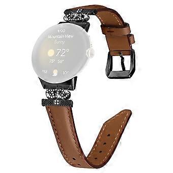 Black Buckle Watch Strap Compatible For Google Pixel Watch / Pixel Watch 2 Genuine Cowhide Leather Band with Crown Rhinestone