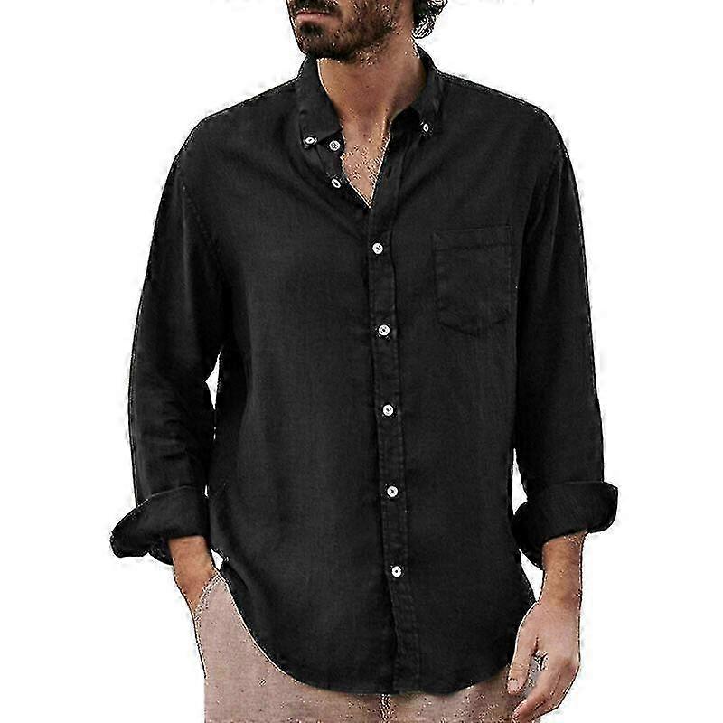 Camicia da uomo casual in cotone lino camicia a maniche lunghe camicetta sciolta camicia button down top