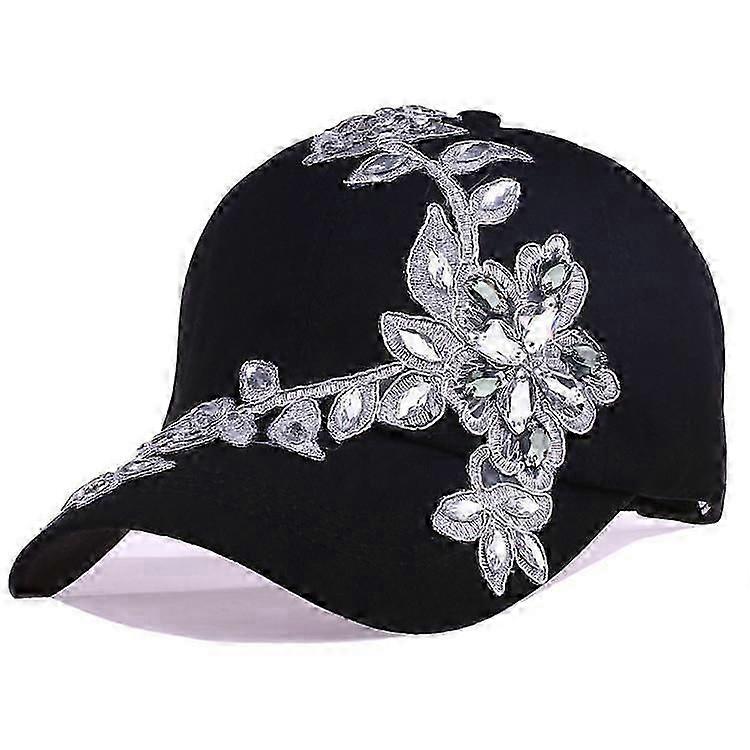 Flower Rhinestone Denim Baseball Cap Adjustable Snapback Hat