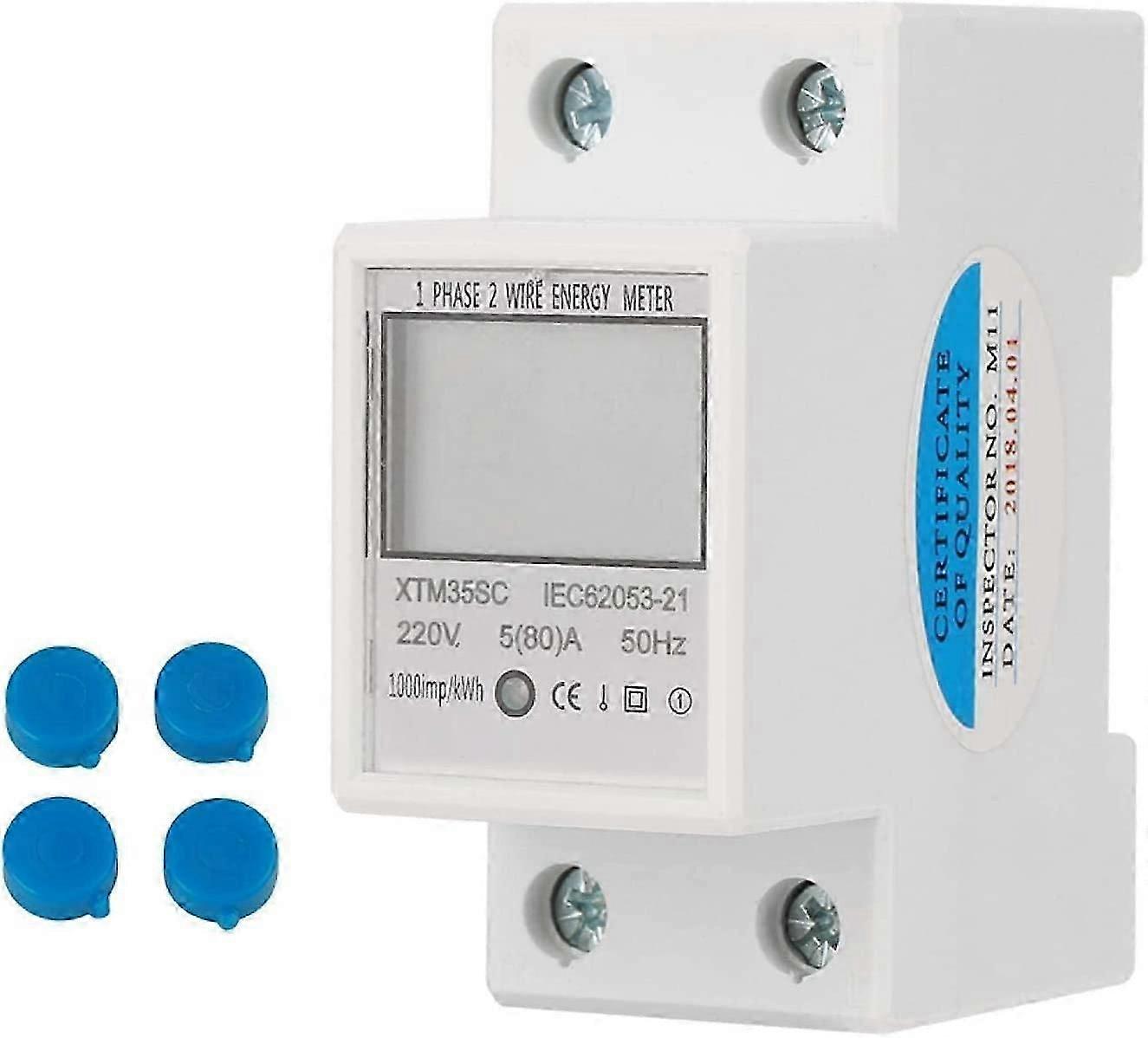 Single Phase Digital Energy Meter 220V Two Wire Electronic Kilowatt Hour KWh Meter XTM35SC with LCD Display DIN Rail Mount for Energy Monitor