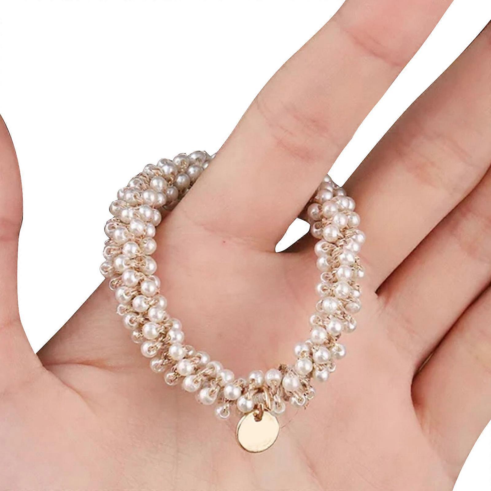 かわいいフレンチヘアシュシュパール伸縮性ヘアバンドポニーテールホルダーヘアタイアクセサリー女性用女の子パールヘアタイ