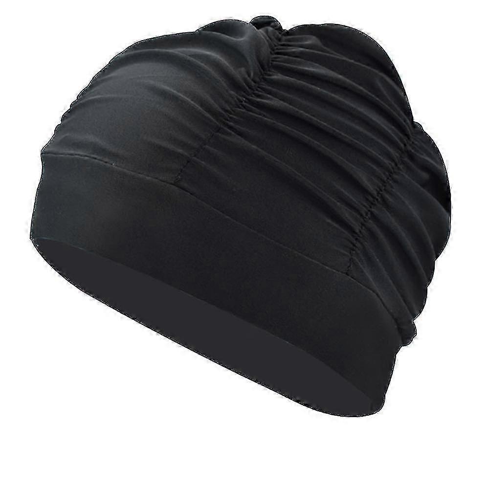 Bonnets de bain pour femmes, bonnet de bain plissé en nylon pour cheveux longs, grand bonnet de bain à haute élasticité