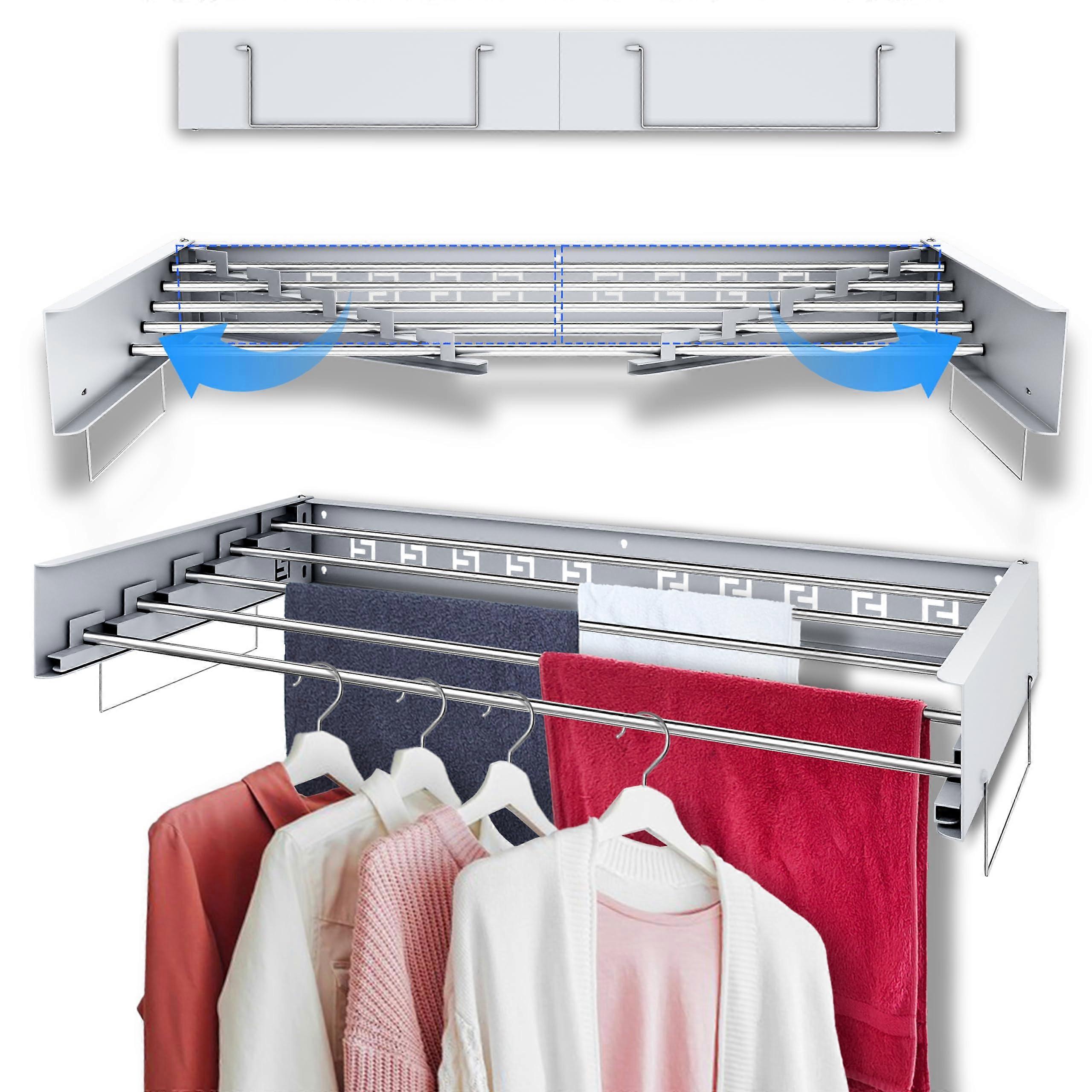 Collapsible Wall Mounted Clothes Drying Rack Space Saving for Retractable Laundry Clothing 31.5' Wide 13.2 Linear Ft