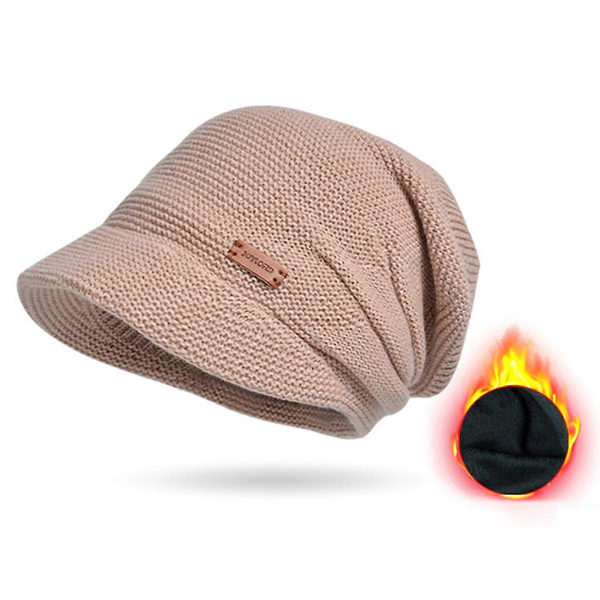 Womens Winter Beanie Hat,Fleece Lining Warm Knitted Slouchy Beanie Hats Cap with Visor