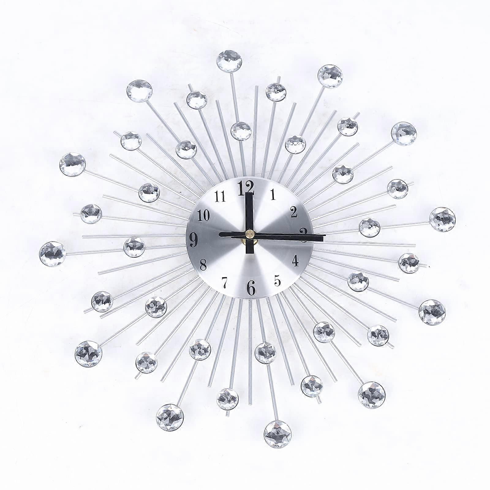 Modern Round Crystal Silent Non-Ticking Diamond Wall Clock for Home Office Decor 13 Inch