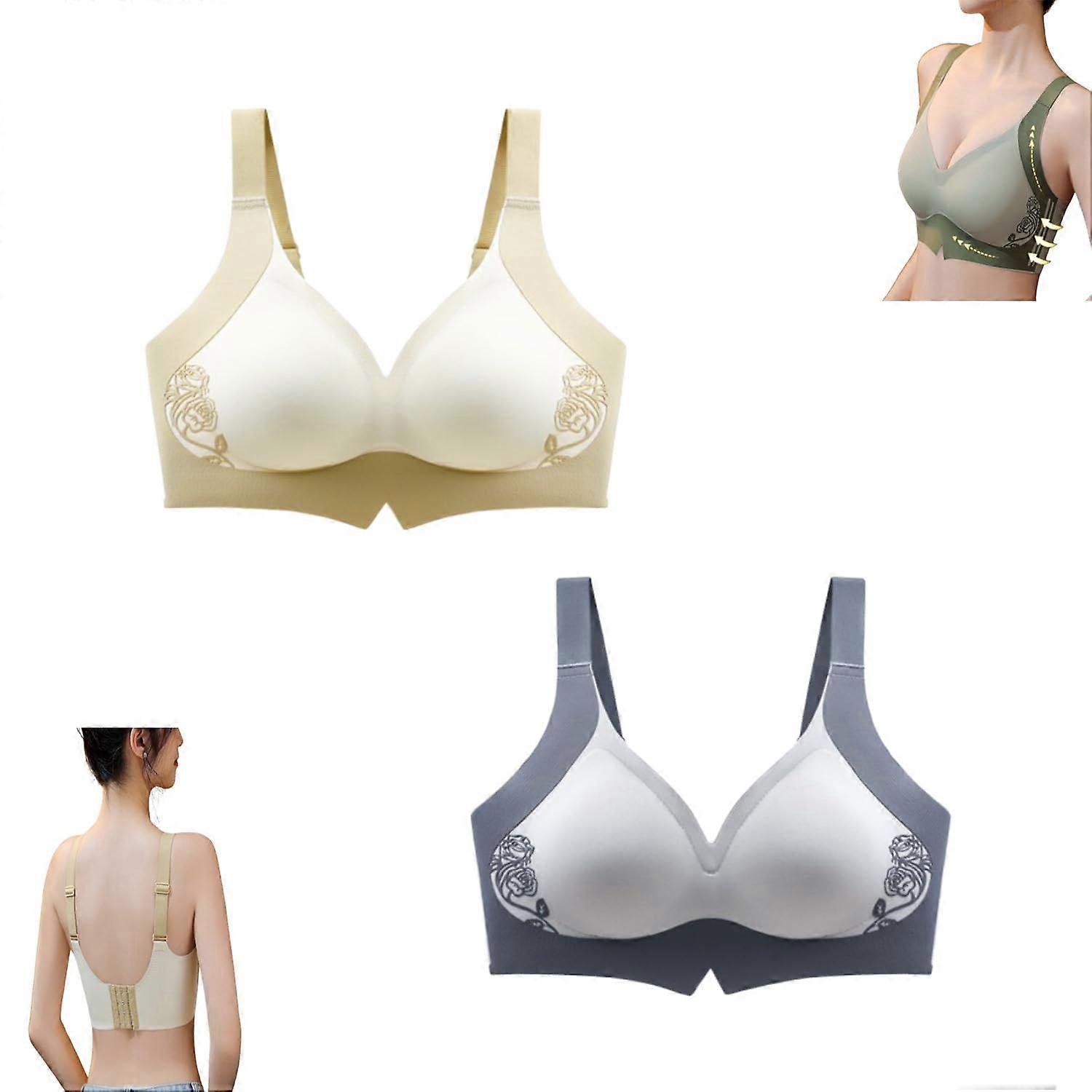 Super Gather Wireless Push-Up Bra,Push-Up Seamless Bra,Soft Comfort Seamless Bra (White+Blue,XL)