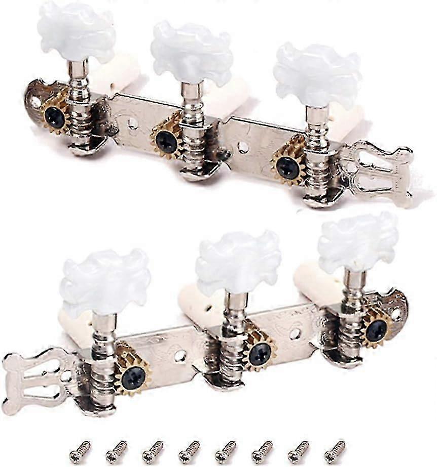 2 Pcs Guitar Machine Heads Tuning Pegs Tuning Keys Tuners For Classical Guitar With Mounting Screws, 3L 3R Chrome