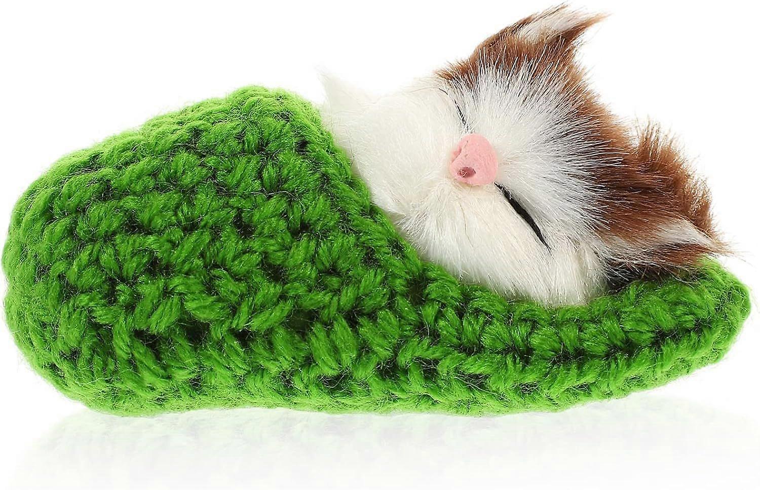 Sleeping Cat Toy Small Cat Stuffed Animal Plush Toy Kitten with Meows Sound (Random Color Cat in Slipper)