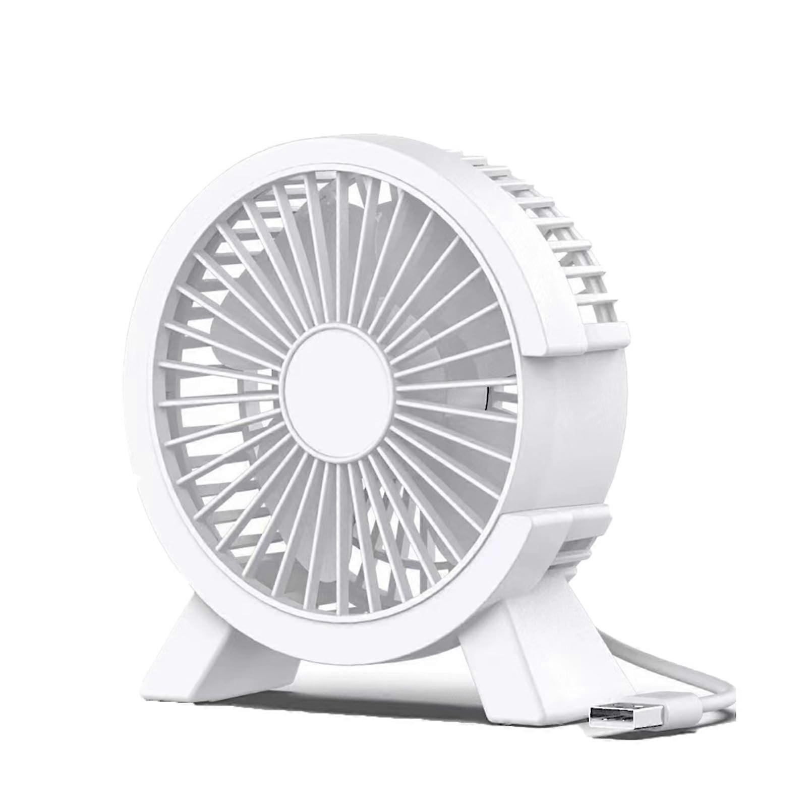 Desktop small fan, white - for home or office, super silent, high range, multi -charging
