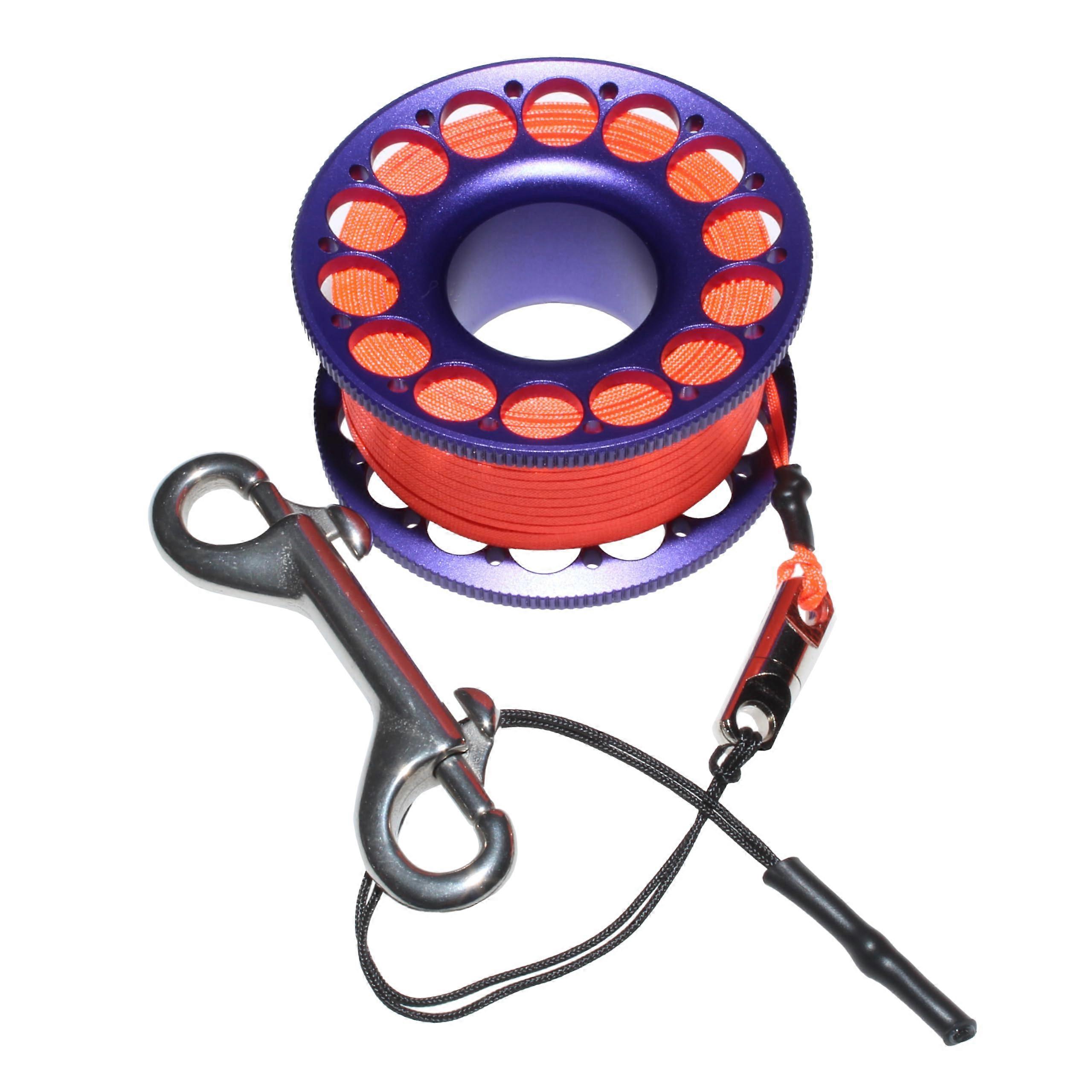 98FT Scuba Diving Reel with Aluminum Spool and Dual-Ended Snap, Vibrant Orange Anti-Twist Nylon Line for Underwater Use