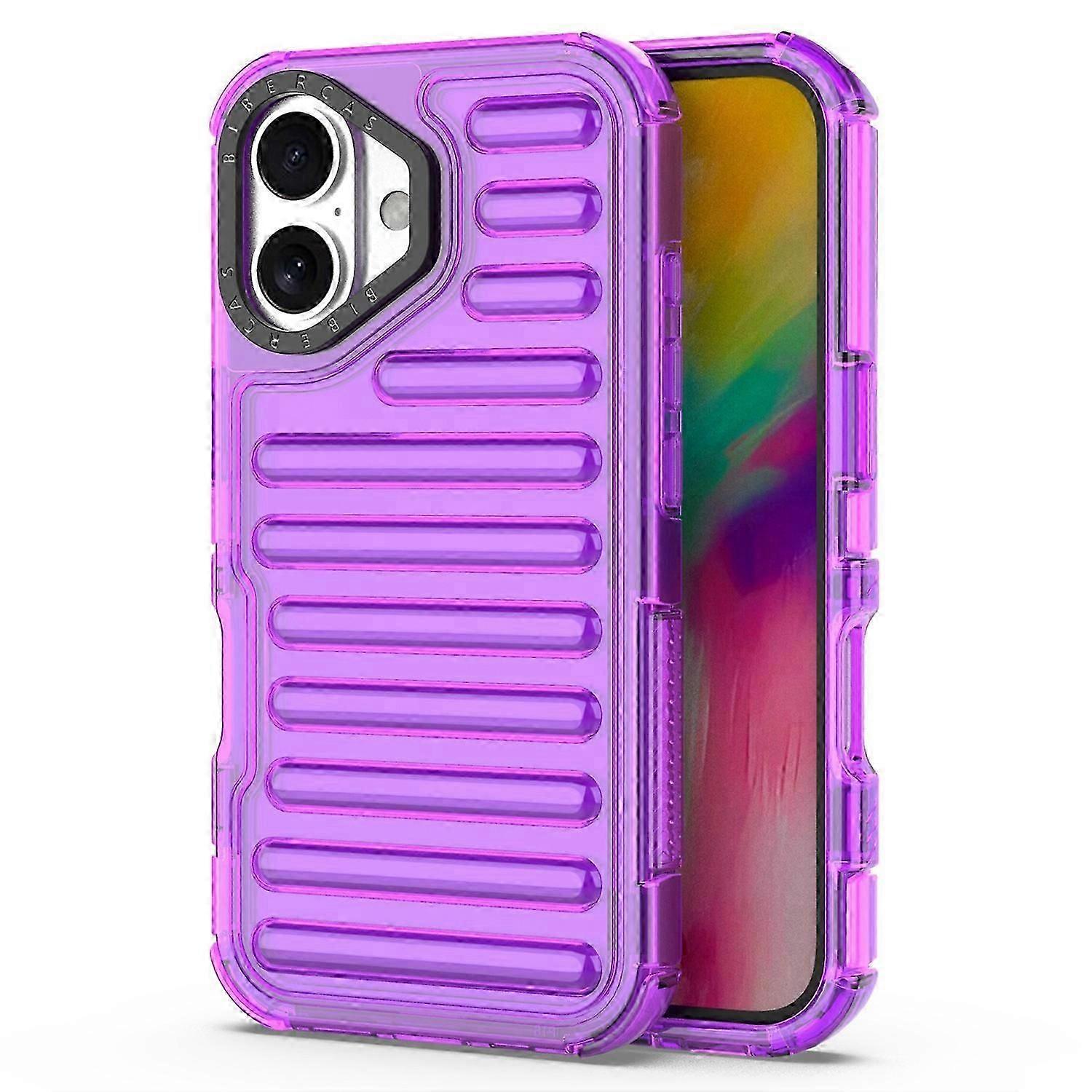 For Iphone 16 Case Stripe Design Anti-slip Detachable Tpu+pc Phone Cover - Light Pink