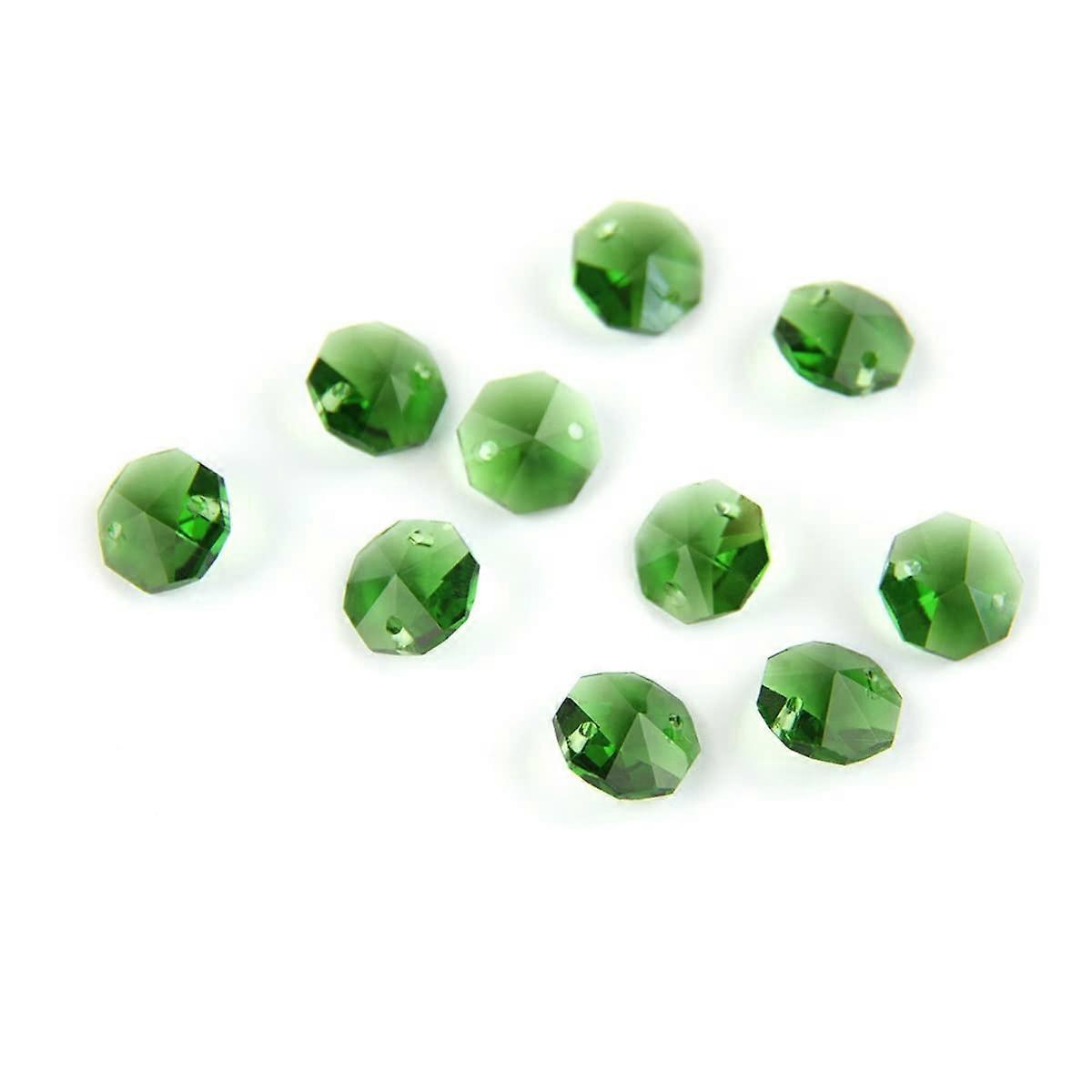 Chandelier Crystal Prisms Pendants 14mm Green Octagon Beads 1000pcs with 1 Hole/2 Holes for Home Decoration