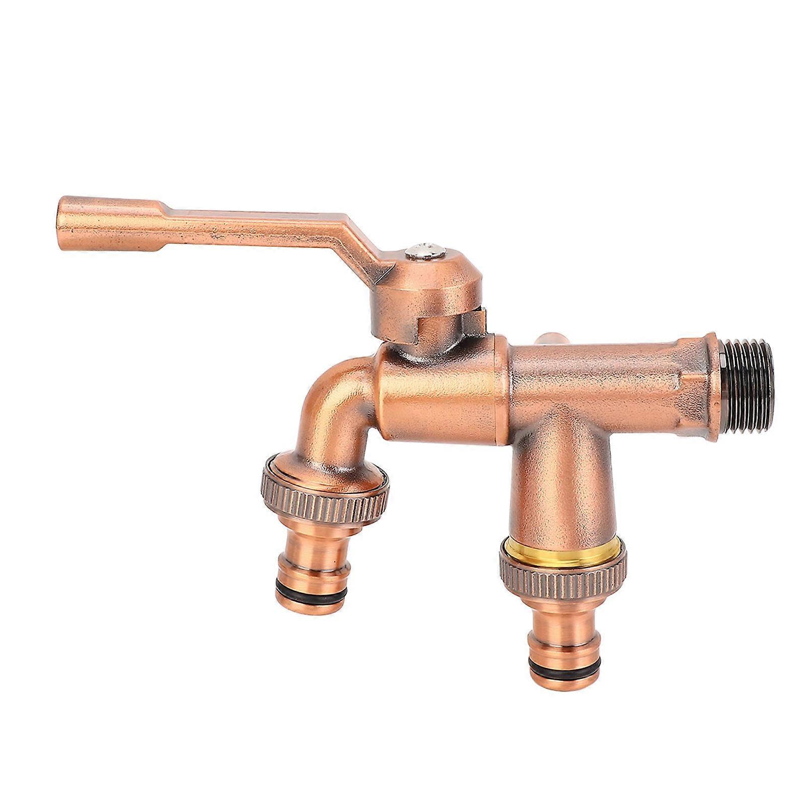 Double Taps Water Faucet 3/4 Inch Inlet 25mm Double Outlets Brass 2 Way Garden Hose Splitter