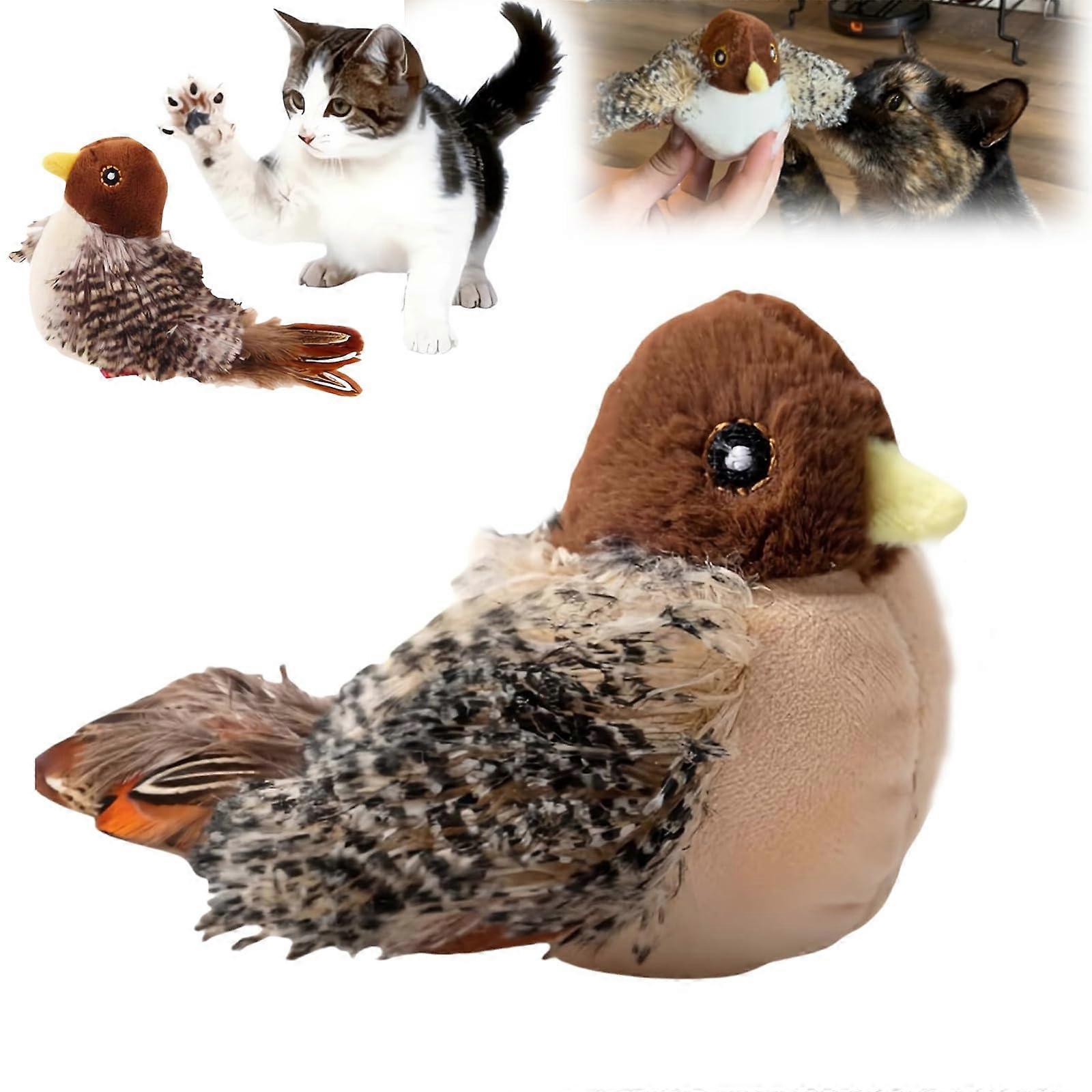 Chirping Bird Cat Toys Realistic Plush Toy 12-Inch Soft Material Simulated Chirping Sound for Interactive Play
