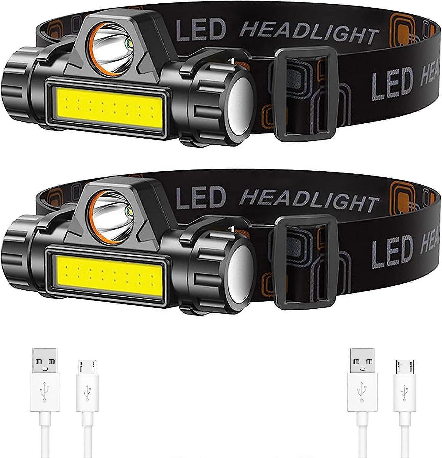 Rechargeable Headlamp 2-Pack, Super Bright & Lightweight LED Headlamp, Adjustable Angle & Strap Head Lamp, Waterproof Headlight Flashlight for Running