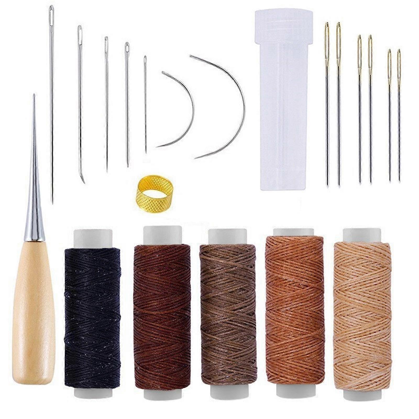 Leather Sewing Tools DIY Leather Craft Hand Stitching Tool Kits Punch Carving Work Waxed Thread Accessories for Beginner