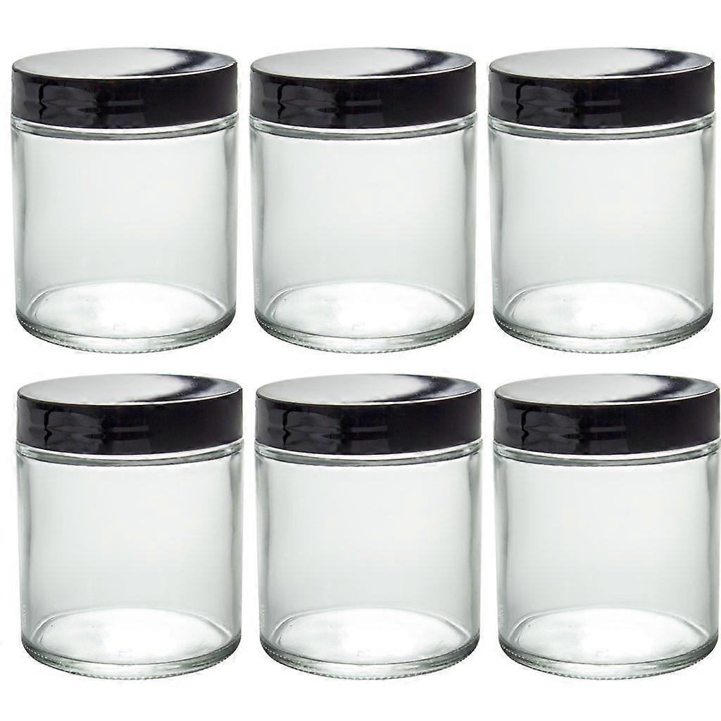 8 Oz CLEAR Glass Jar Straight Sided with Black Lid  Pack of 6 (8 OZ, Clear) Ref: 9320