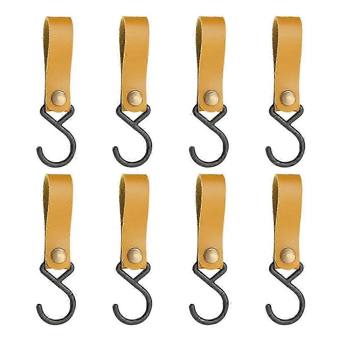 8 Pcs Leather S-Hooks Leather Hook,S-Hooks S Shaped Hooks Coat Hook for Hanging, Camping Hook Hange