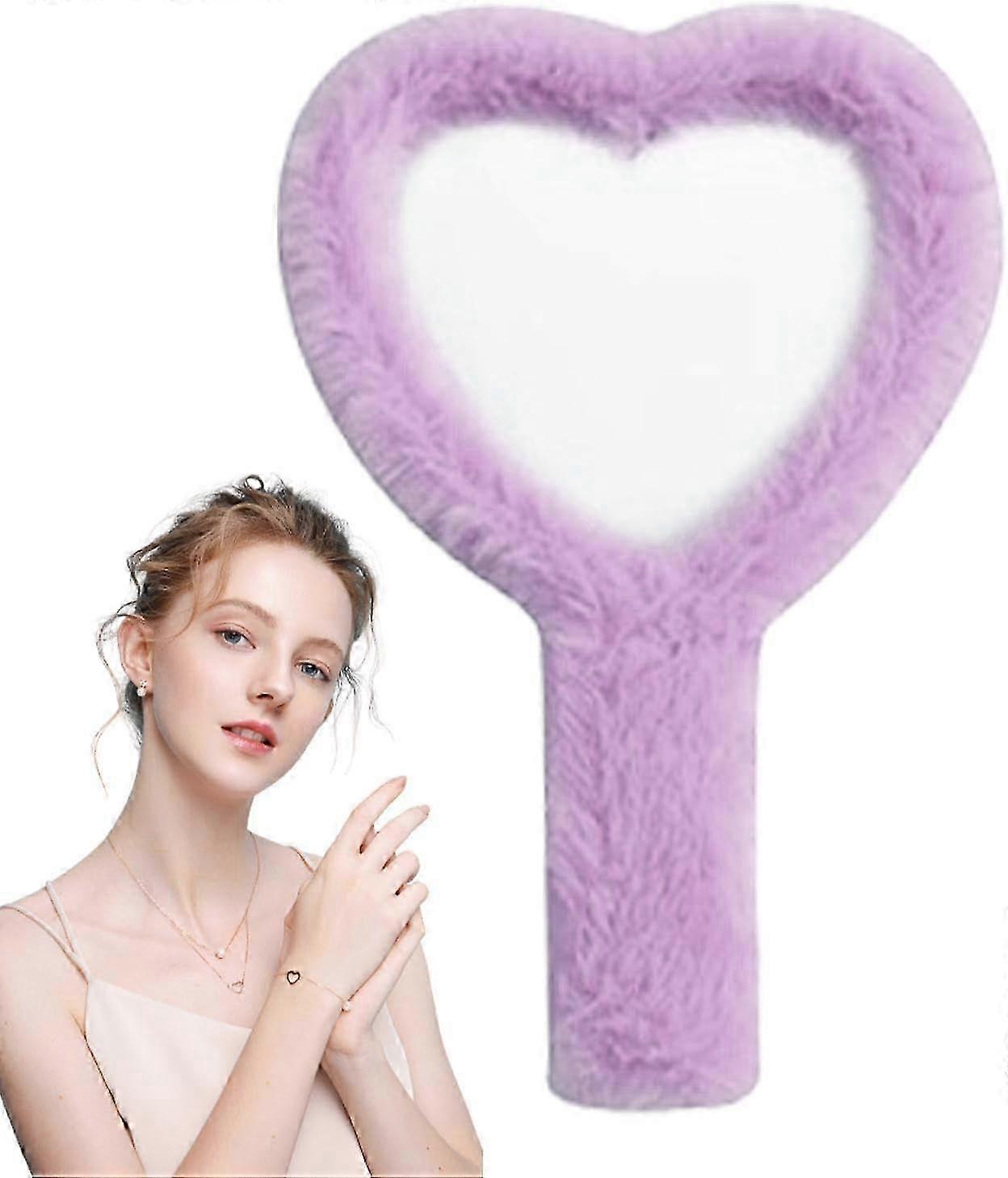 Élégant miroir compact orné d’un cœur avec poignée robuste Outil de beauté domestique polyvalent en violet