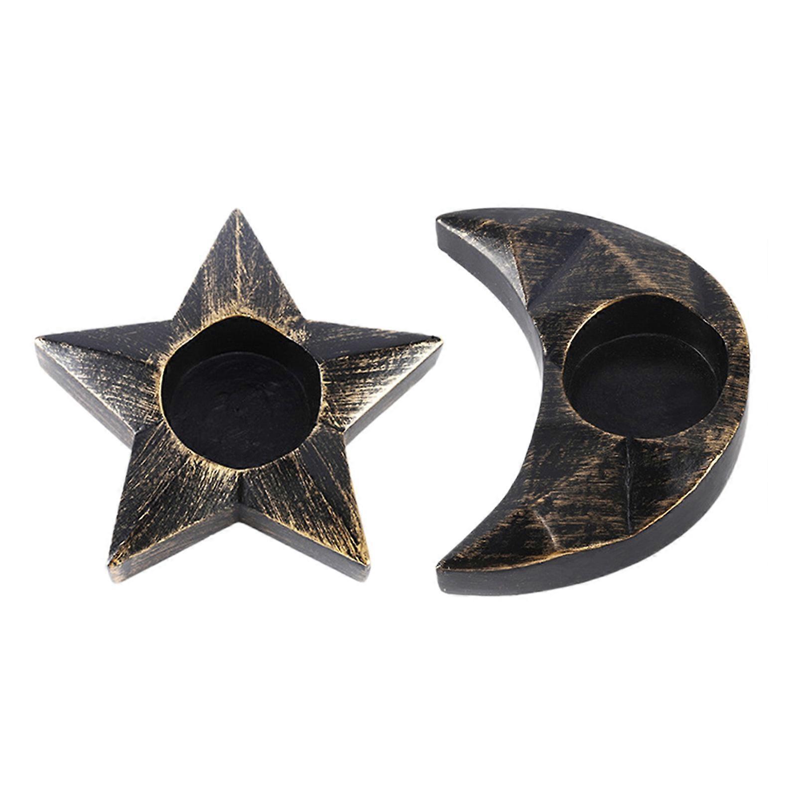 Resin Candle Holder Decorative Candles Organizer for Creative Moon and Star Shape Vintage for Living Room Dining Room Bar Centerpiece  Black