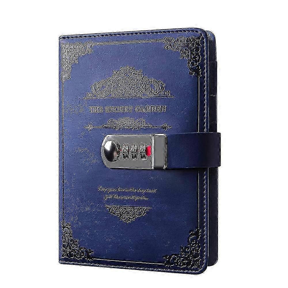 A5 Diary With Lock And Pen, Refillable Notebook With Combination Lock, Vintageblue