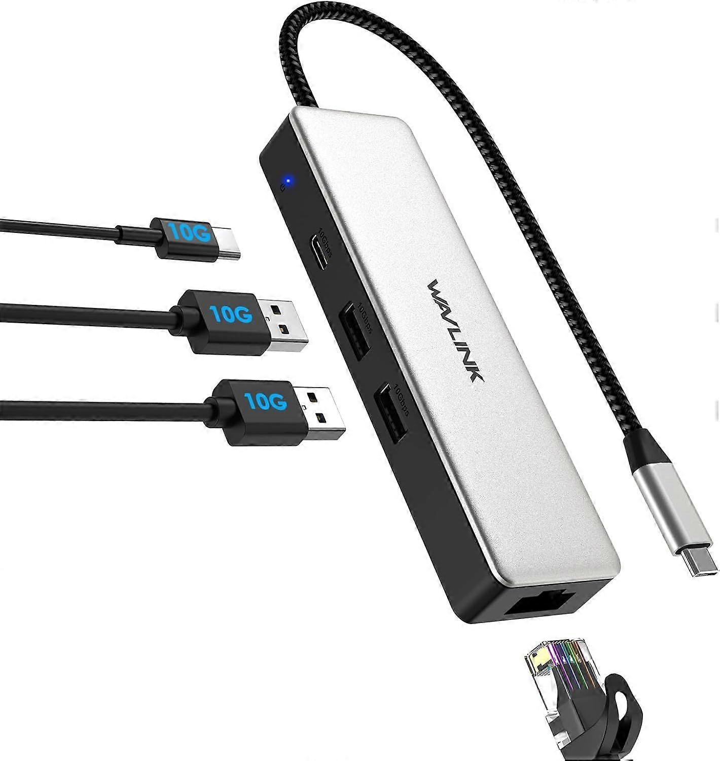 2025 Neuestes Modell USB C zu Ethernet Adapter, 10 Gbit/s Hub mit 1 * USB-C, 2 * USB-A, 2,5 Gbit/s