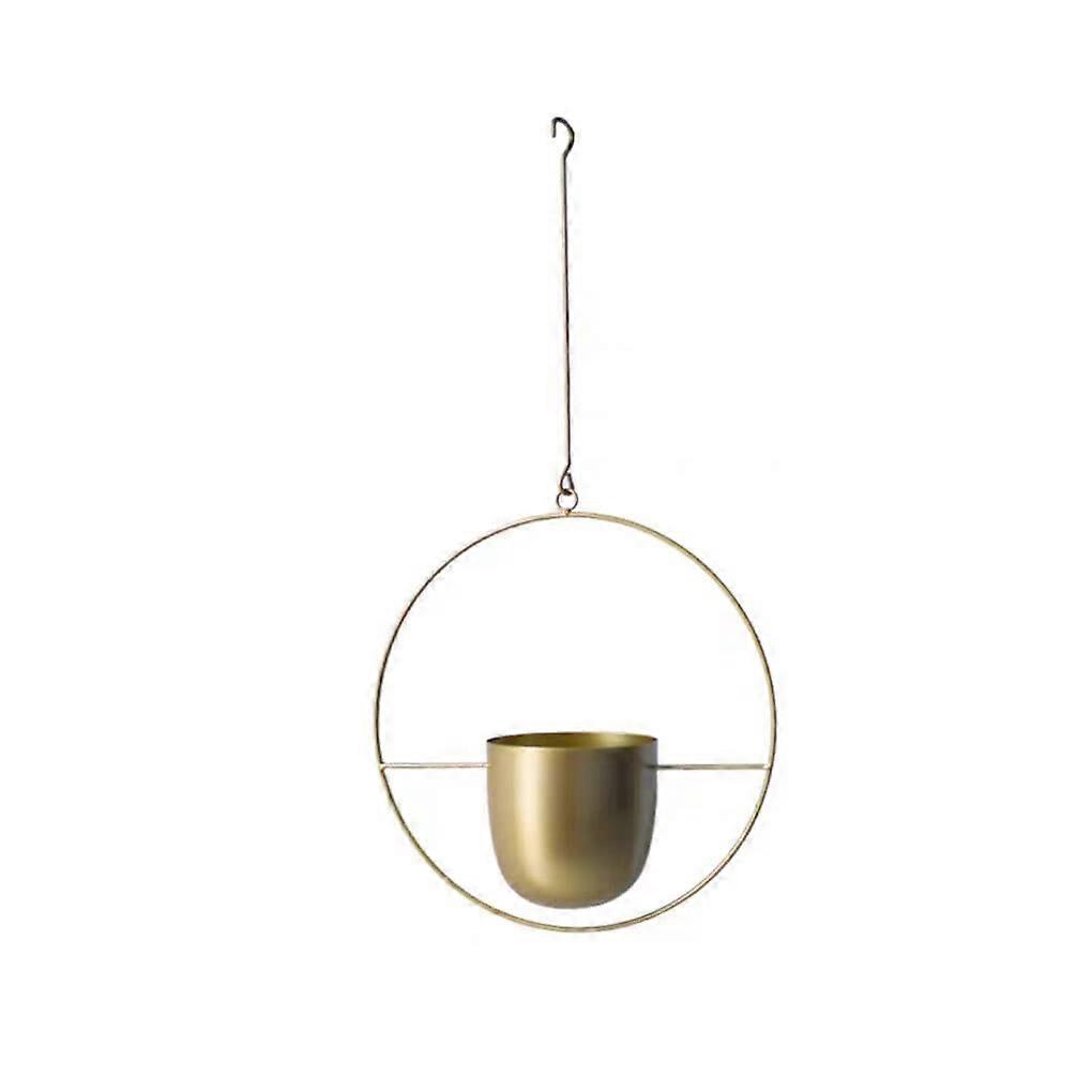 Hanging Flower Pot Metal Plant Hanger for Ceiling and Balcony, Golden Round Flower Basket, Simple Style, Multipurpose Decor