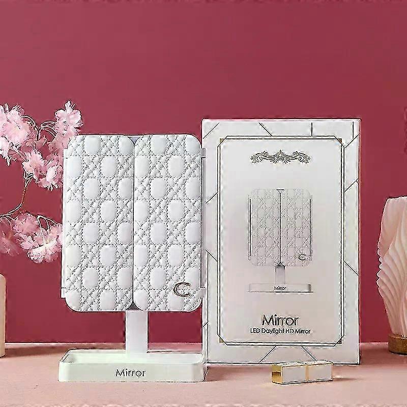 2025 Tri-Fold LED Makeup Mirror 3 Tone Lights Portable Compact Desktop Vanity Mirror 2X/3X Magnifying Rotable Lighted Makeup Mirror