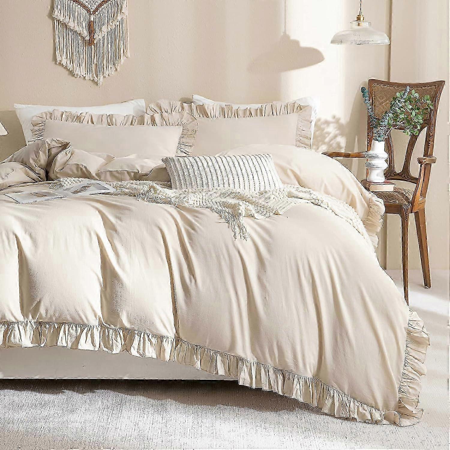 3 Piece Bedding Ruffles Beige Romantic Ruffle Set for Various Brands