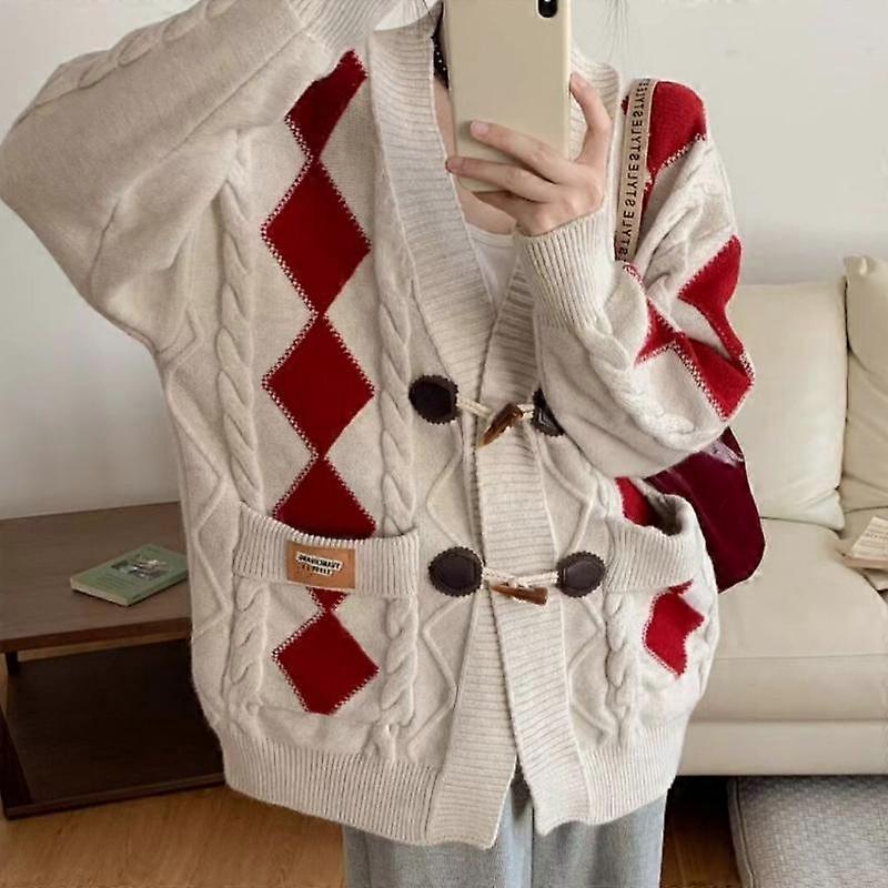 Sweater Women's Color Block Button Long Sleeve Jacket Knitted Cardigan Top