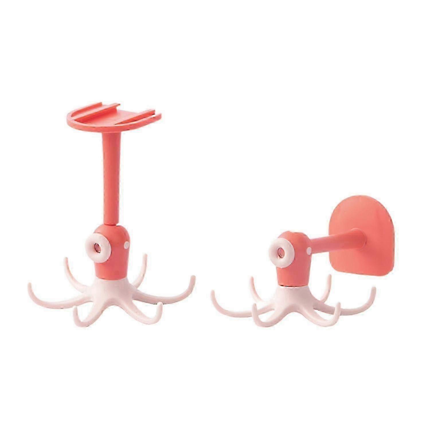 blæksprutte vægkrog 360° drejelig pladsbesparende opbevaringskrog til kollegieværelse - pink