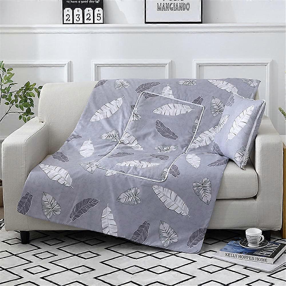 Cushion Blanket 2 in 1 Travel Blanket Cushion Quilt Multifunctional Pillow (Grey Leaves)