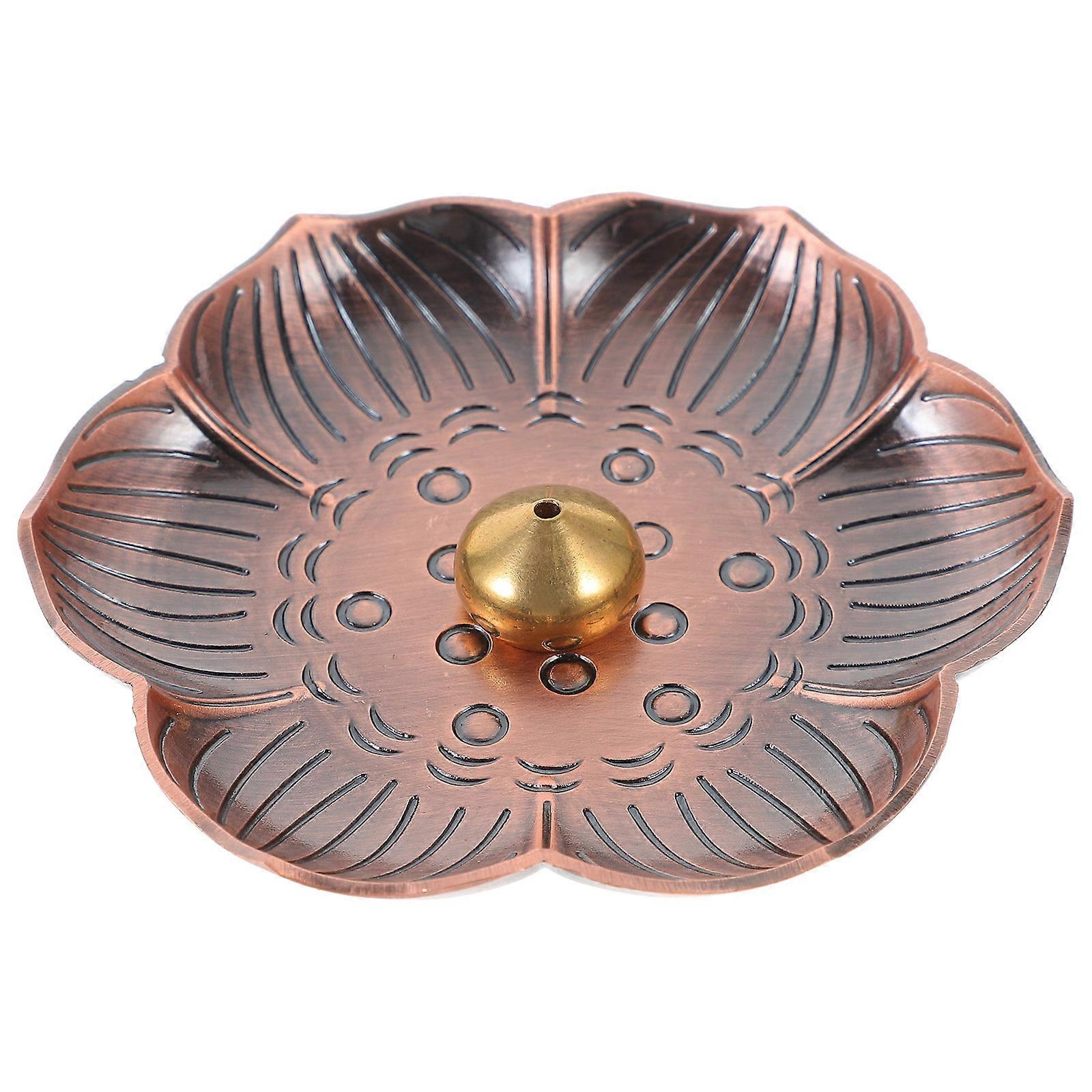 Insence Stick Burn Holder Retro Design Alloy Incense Burner Dish Coffee Color Sleep Improvement Incense Holder 1Pack