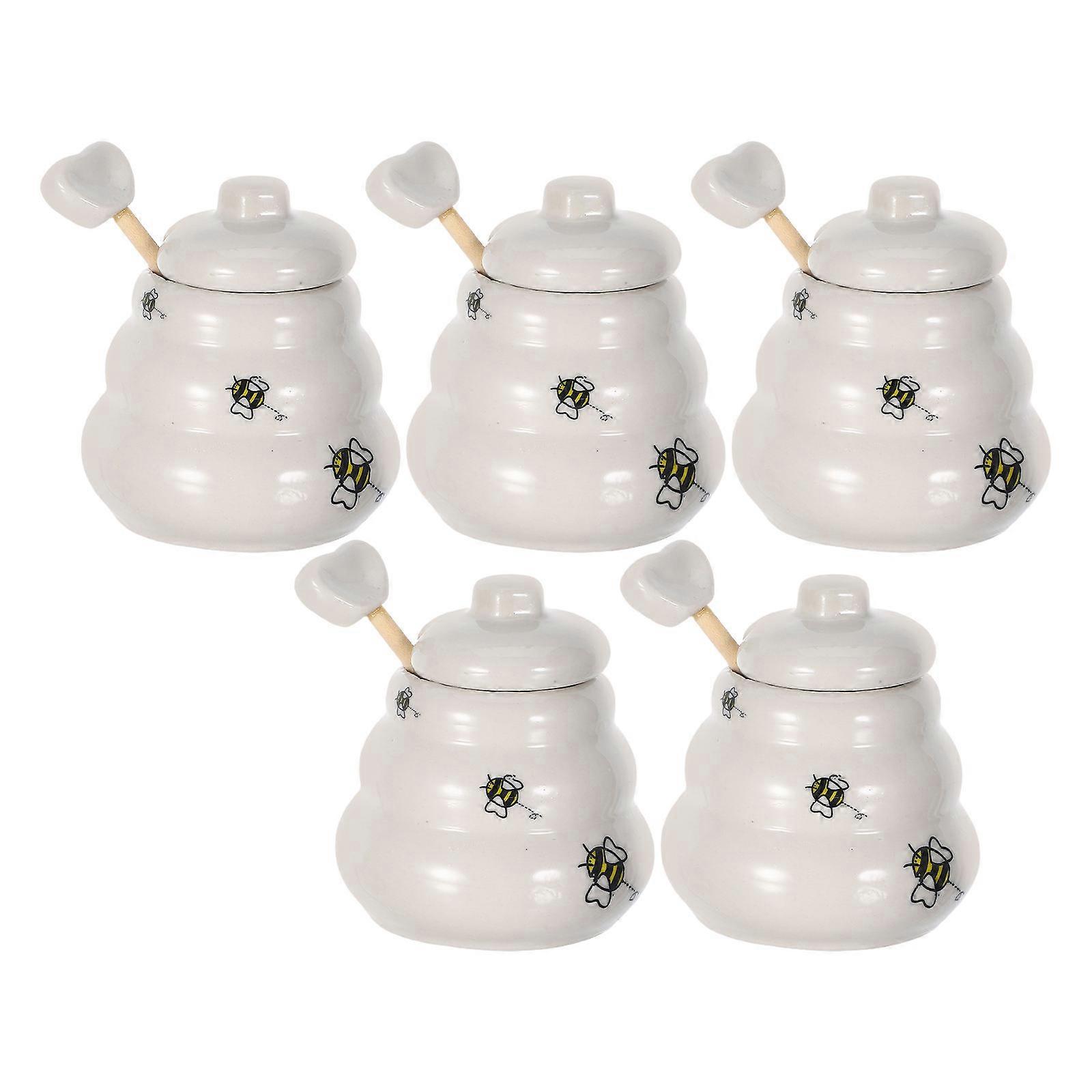 Honey Jars with Dipper Bulk Dust Prevention for Wedding present 8.5*8.5*8cm Ceramic 5Pcs