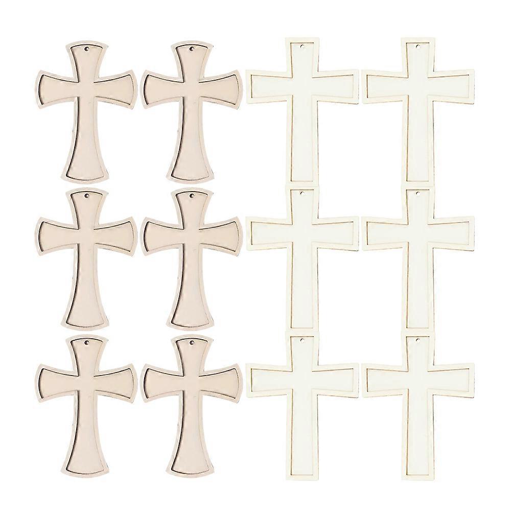 Craft Wood Pieces Unpainted Wood Cross Cutout 12Pcs For Rustic Look Decor