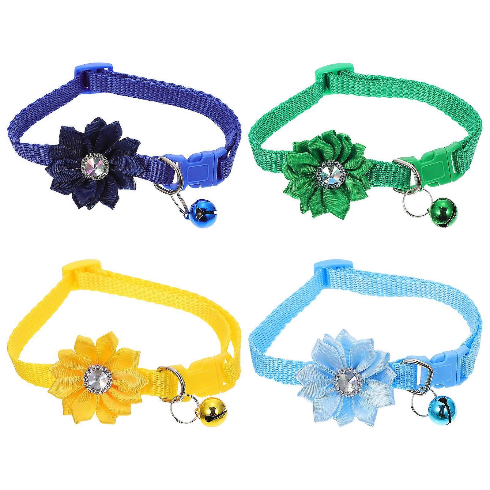 Here's a polished and professional product description based on your input:

   

**4 Pack Adjustable Pet Collar with Bell & Flower Design –