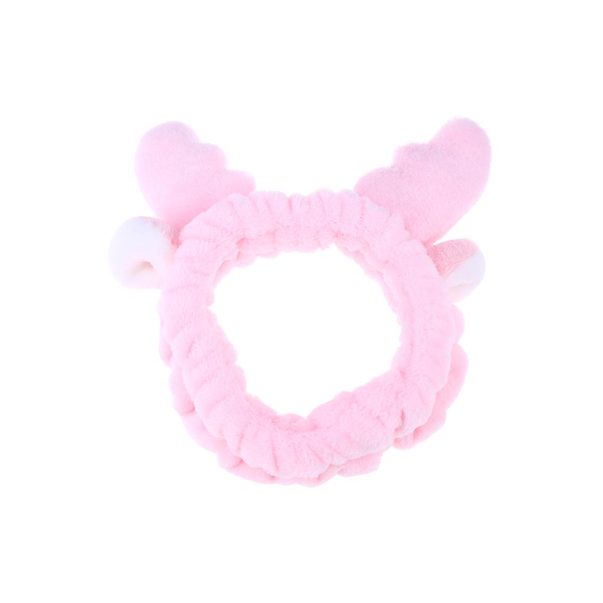 Cute Antler Spa Headband Pink Elastic Design For Women Makeup Yoga Running Ball Games 1Pack