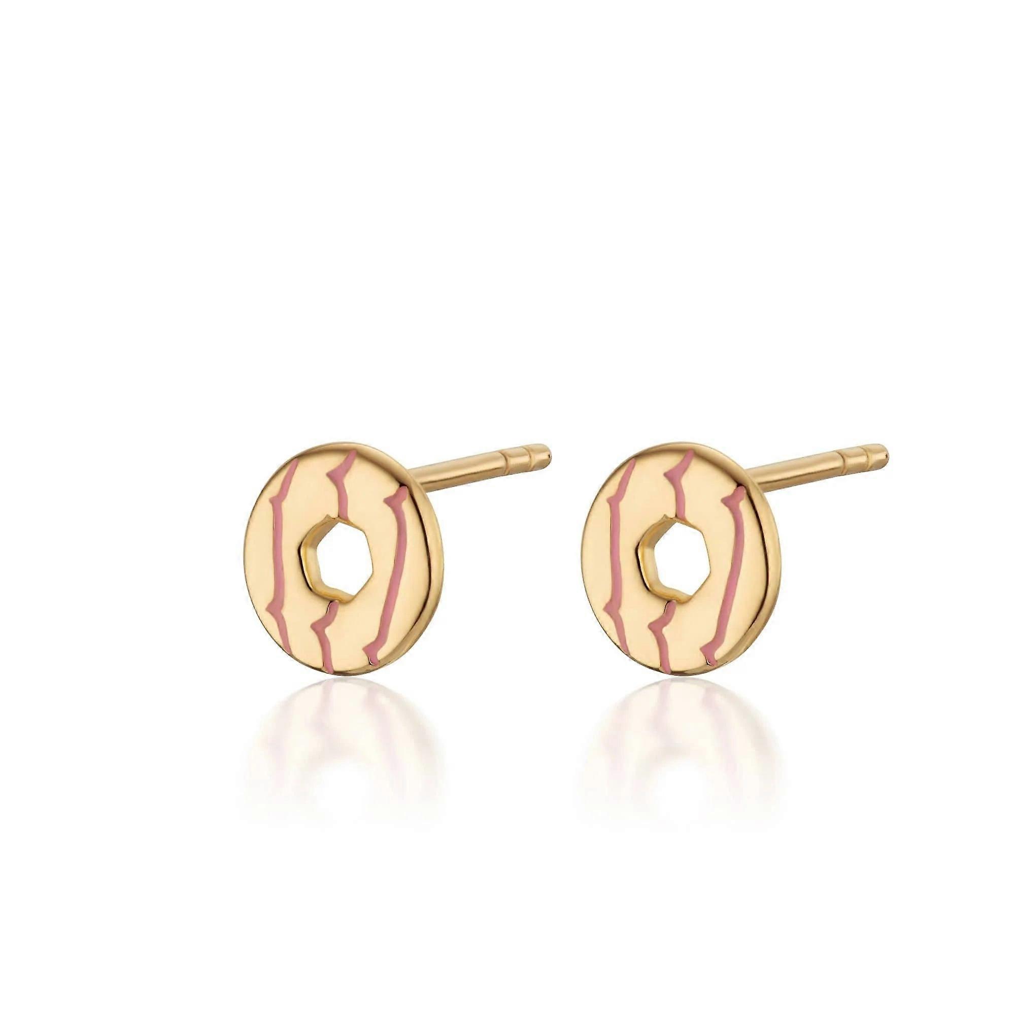 Gold Party Ring Biscuit Stud Earrings with Pink Enamel SEGPPR