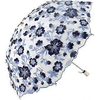 Vintage Lace Ultraviolet Sun Umbrella Folding 3D Floral Embroidery Umbrella