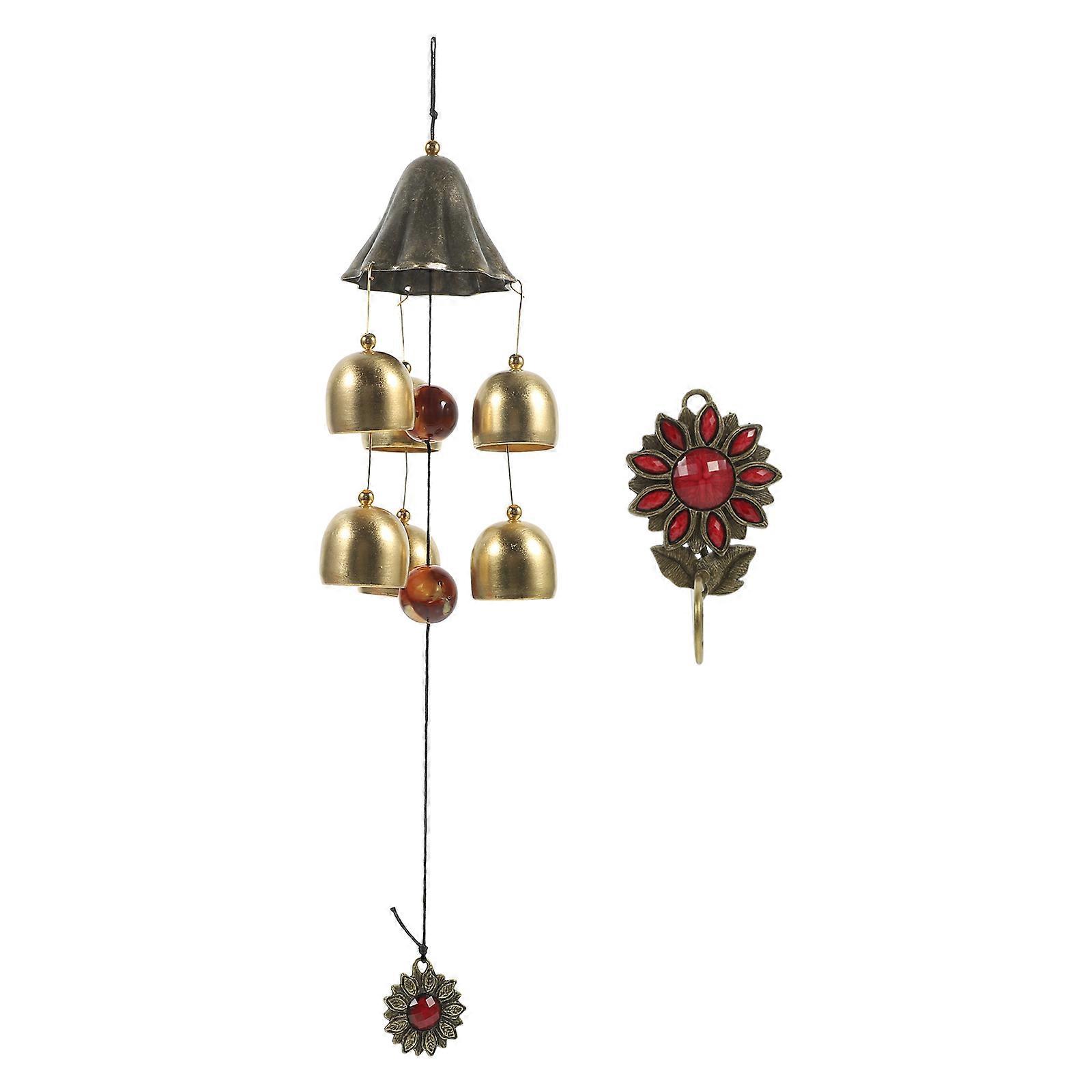 Vintage Wind Chime for Patio Red Crystal Bell Sound 37.00X9.00X9.00cm 1 Set