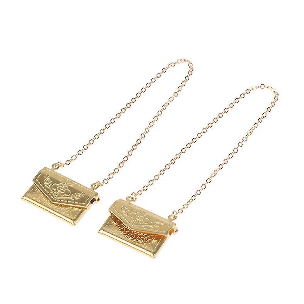 حقائب الكتف المعدنية الزهرية للأطفال الصغار محفظة دمية الديكور تصميم مصغر ذهبي 2 قطعة