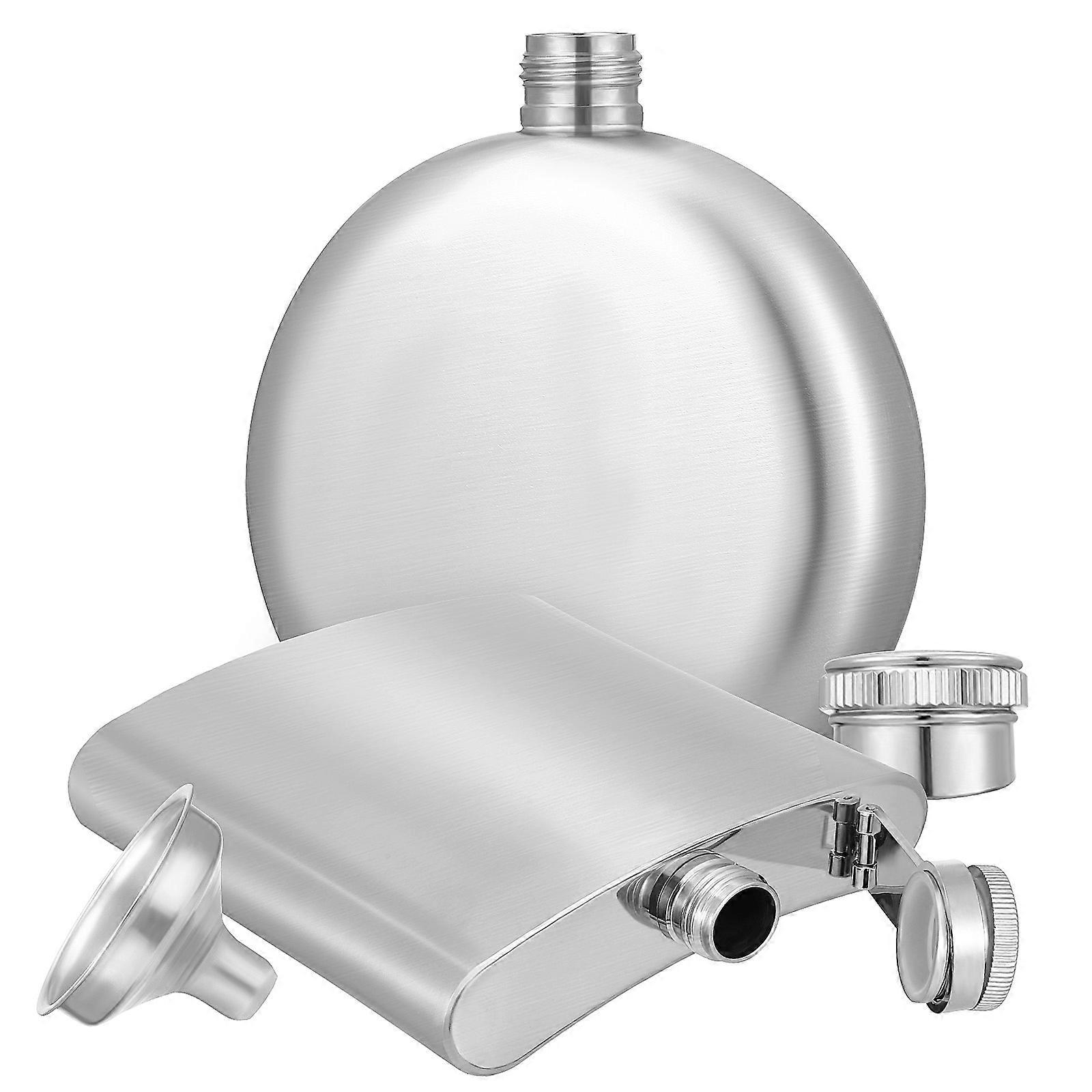Portable Hip Flask Silver Round Shape Leak Proof For Camping Hiking 9.50x12.50x3.00cm Stainless Steel 1 Set