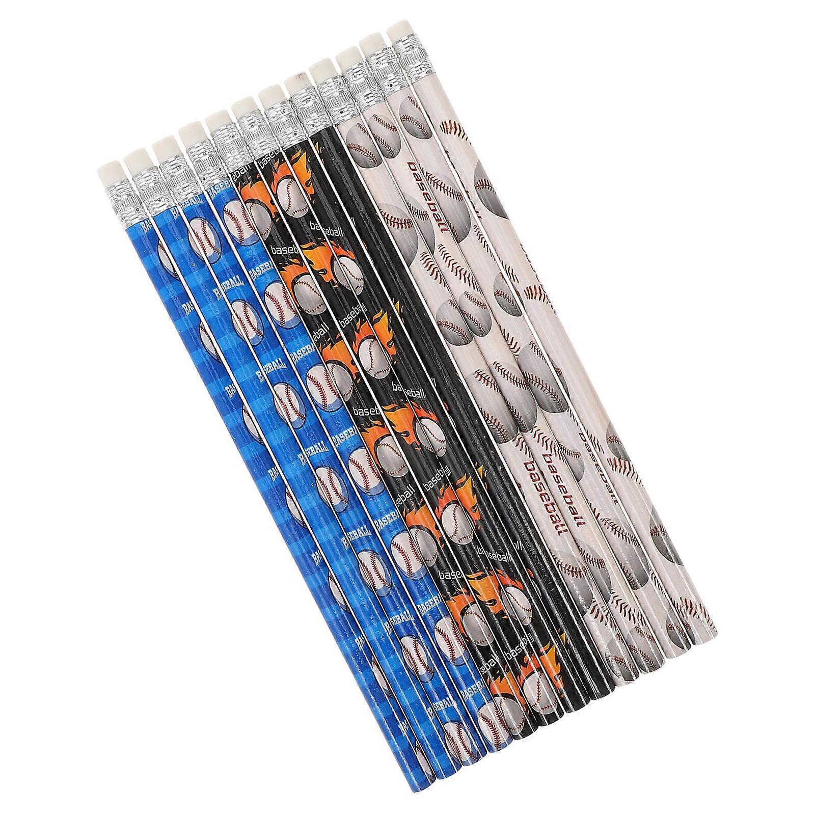 Learning Tools Pencils For Students Assorted Color Long Wood Pencils With Erasers 12Pcs