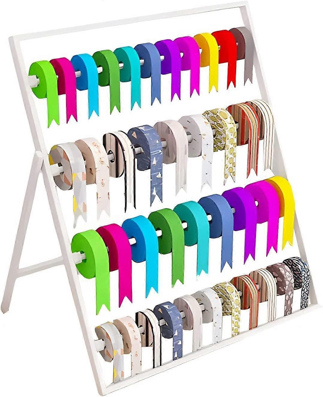 Ribbon Storage Rack,  Standing Stand with Removable Crossbar, 4Tier Metal Shelf White