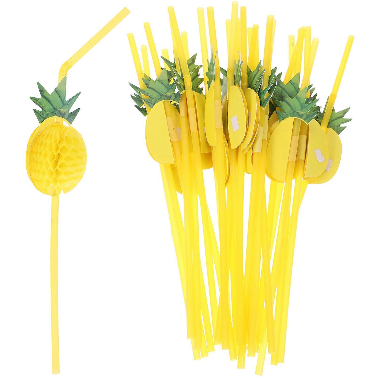 Fruit Tea Straw Colorful 3D Stereoscopic Design For Garden Parties 30Pcs Yellow